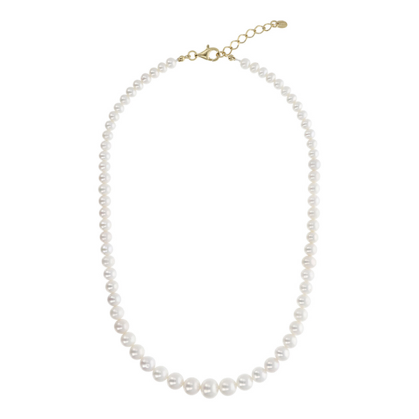 Graduated Choker Necklace with White Freshwater Pearls Ø 5/9.5 mm in 18Kt Yellow Gold Plated 925 Silver