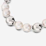 Armband mit weißen Süßwasser-Ming-Perlen Ø 10/11 mm aus 18 Karat Weißgold vergoldetem 925er Silber