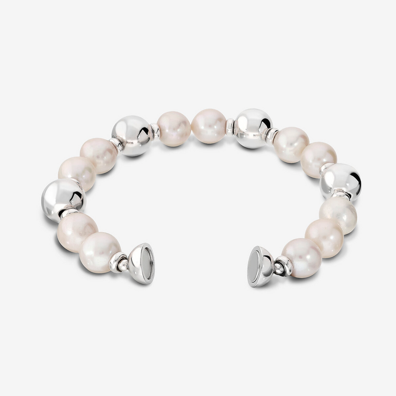 Armband mit weißen Süßwasser-Ming-Perlen Ø 10/11 mm aus 18 Karat Weißgold vergoldetem 925er Silber