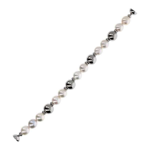 Armband mit weißen Süßwasser-Ming-Perlen Ø 10/11 mm aus 18 Karat Weißgold vergoldetem 925er Silber