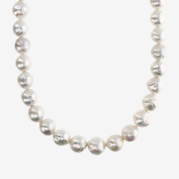 Collana Girocollo in Argento 925 placcato Oro Bianco 18Kt con Perle Ming Barocche Bianche d'Acqua Dolce Ø 12/13 mm