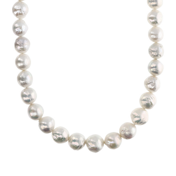 Collier ras du cou avec perles d'eau douce Ming baroques blanches Ø 12/13 mm en argent 925 plaqué or blanc 18 carats
