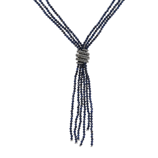 Multi-strand Tie Necklace with Blue Sapphire