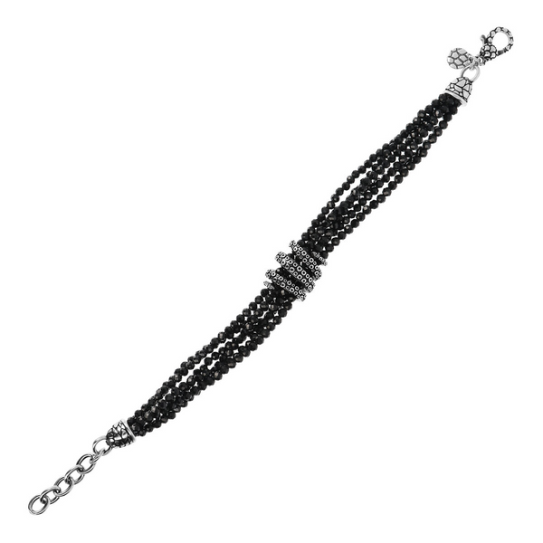 Bracelet multi-rangs avec élément spinelle noir et tentacules de poulpe