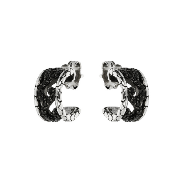 Mermaid Texture Stud Earrings with Pavé Waves in Black Spinel