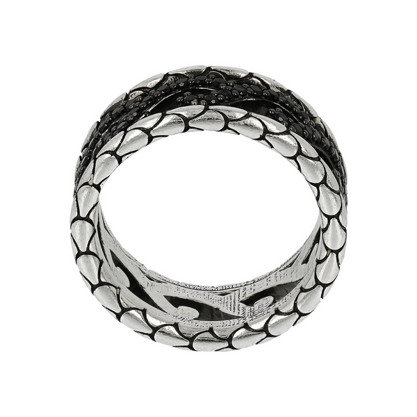 Mermaid Texture Ring with Pavé Waves in Black Spinel