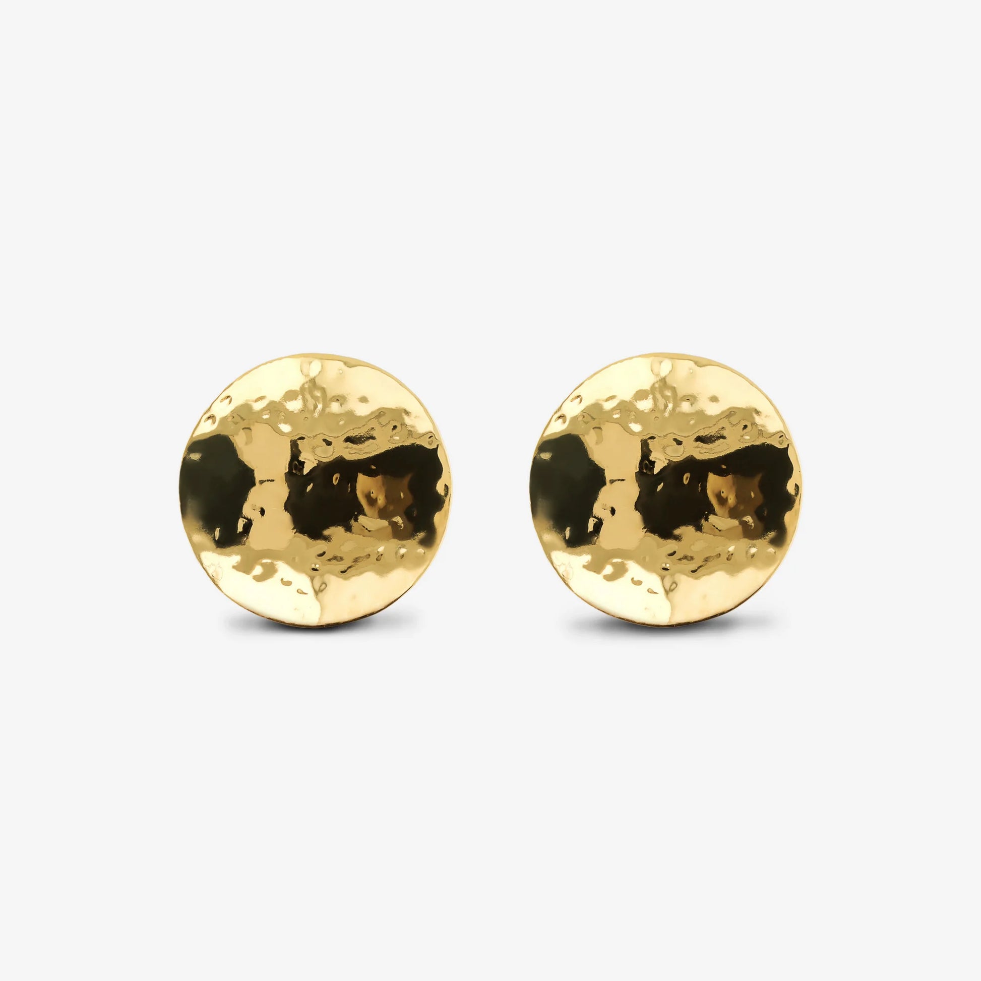 925 Sterling Silver 18Kt Yellow Gold Plated Hammered Disc Earrings