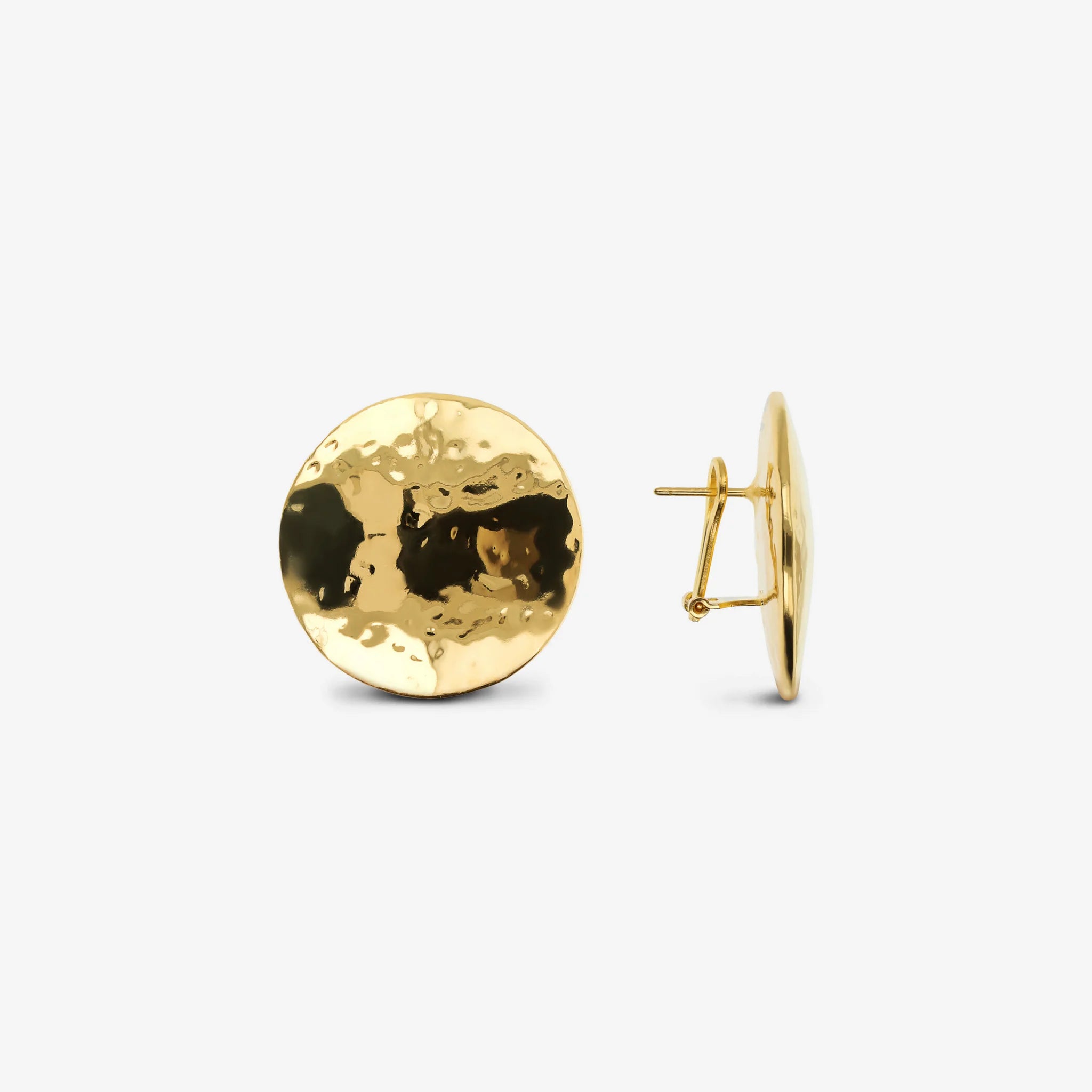 Boucles d'oreilles disque martelé en argent 925 plaqué or jaune 18Kt