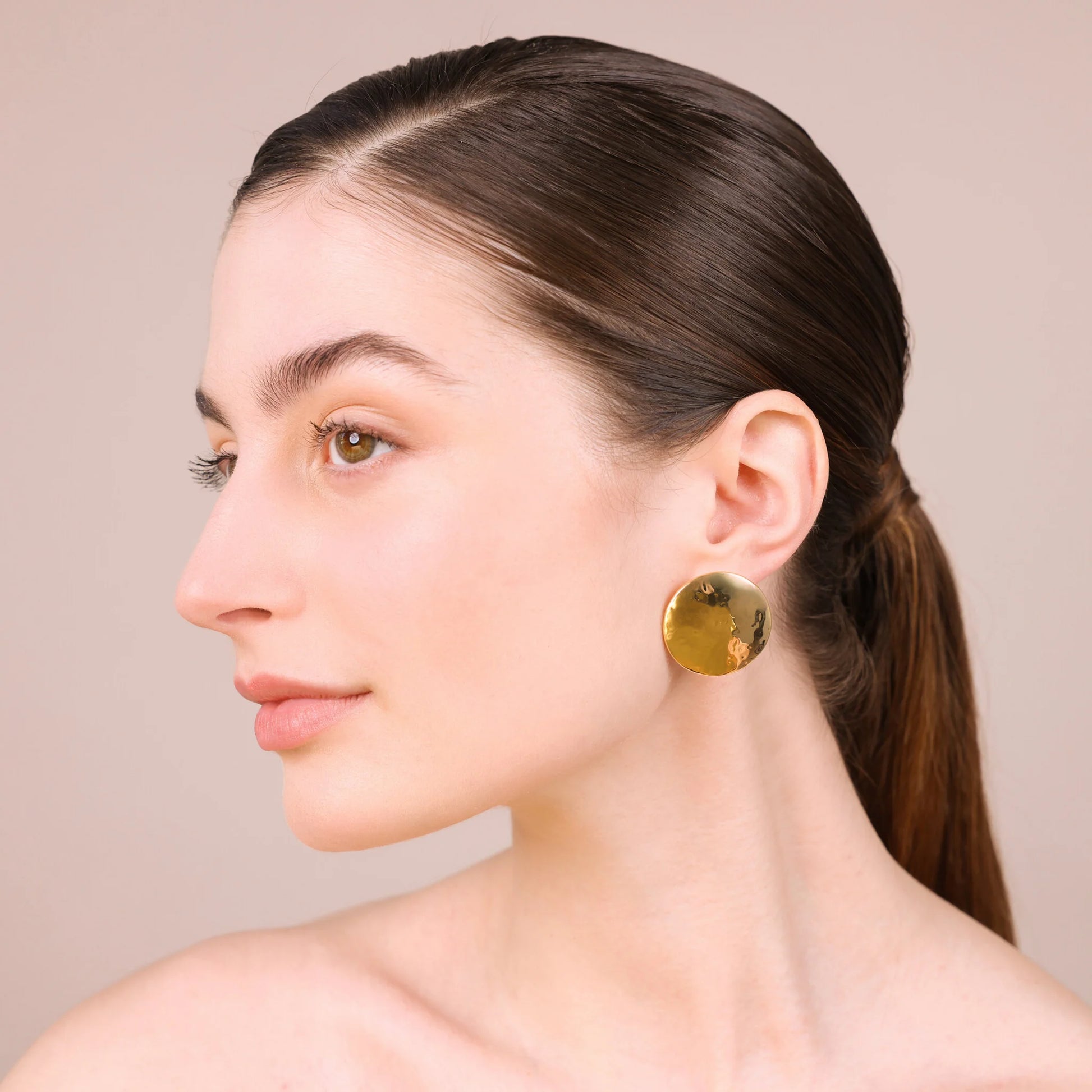 925 Sterling Silver 18Kt Yellow Gold Plated Hammered Disc Earrings