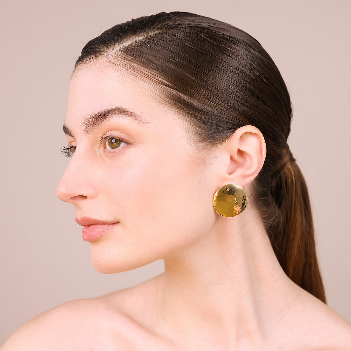 Orecchini a Disco Martellati in Argento 925 placcato Oro Giallo 18Kt