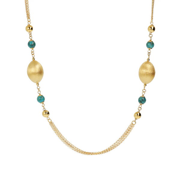 Multi-strand Necklace with Satin Oval Elements and Turquoise Spheres