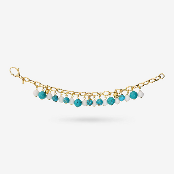 Bracciale in Argento 925 placcato Oro Giallo 18Kt con Pietre Naturali di Turchesi e Quarziti