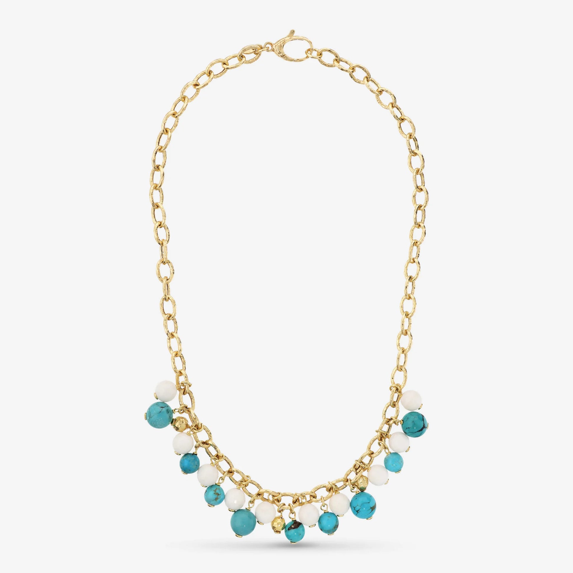 925 Sterling Silver 18Kt Yellow Gold Plated Necklace with Natural Stones of Turquoise and Quartzite