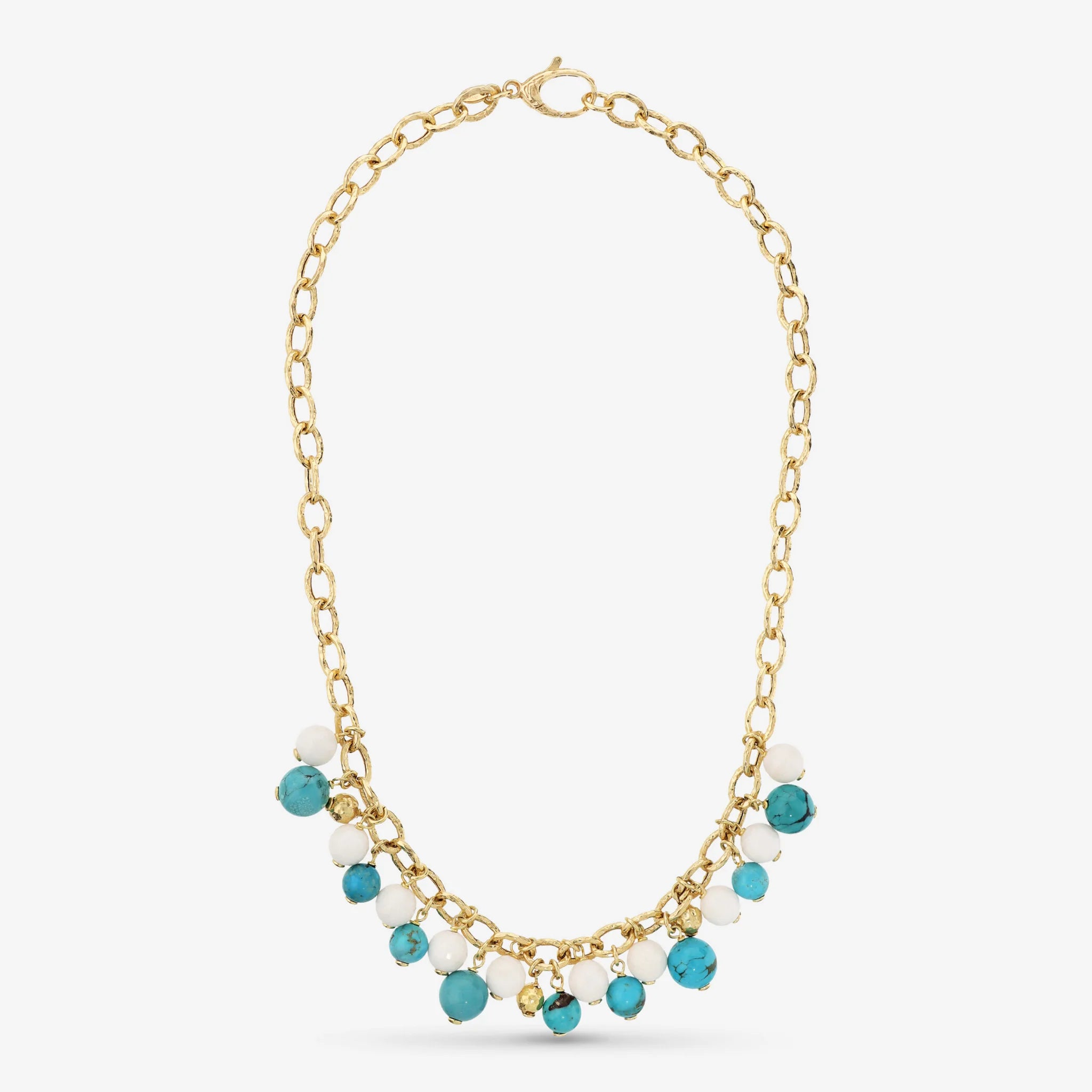 925 Sterling Silver 18Kt Yellow Gold Plated Necklace with Natural Stones of Turquoise and Quartzite
