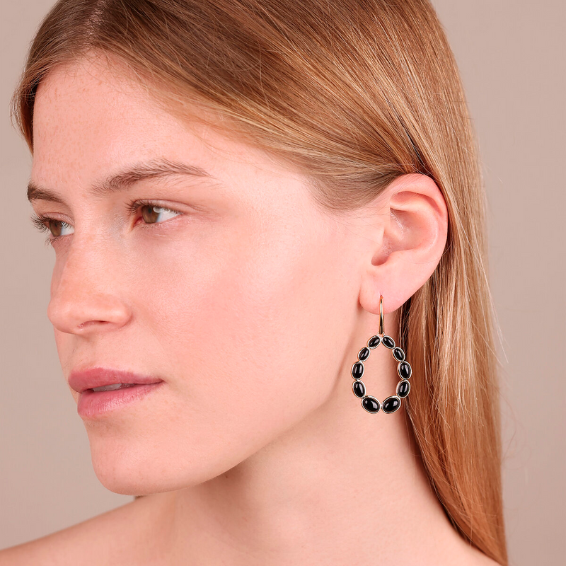 Boucles d'Oreilles Pendantes Gouttes en Argent 925 Plaqué Or Jaune 18 Carats avec Pierres Naturelles