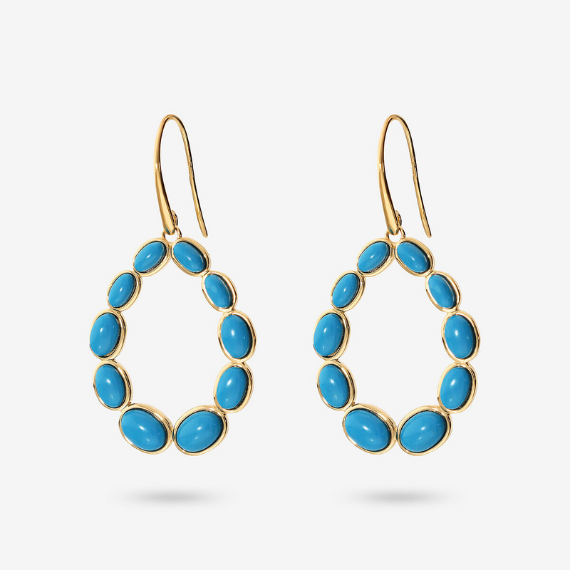Boucles d'Oreilles Pendantes Gouttes en Argent 925 Plaqué Or Jaune 18 Carats avec Pierres Naturelles
