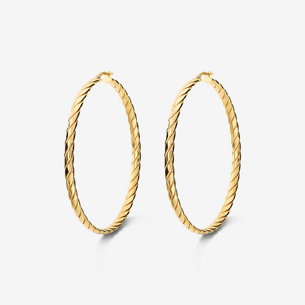 Orecchini a Cerchio Ritorti in Argento 925 placcato Oro Giallo 18Kt