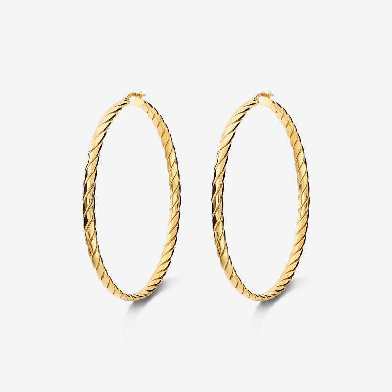 Boucles d'Oreilles Créoles Torsadées en Argent 925 Plaqué Or Jaune 18 Carats