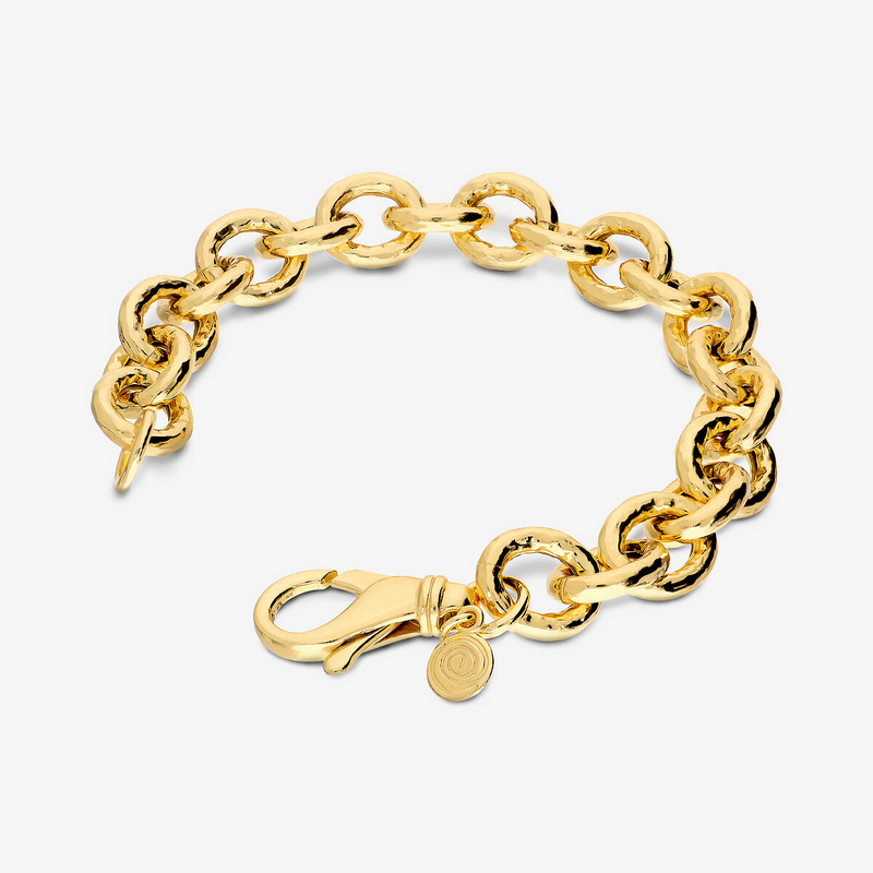 Hammered Oval Rolo Mesh Bracelet in 18Kt Yellow Gold Plated 925 Silver