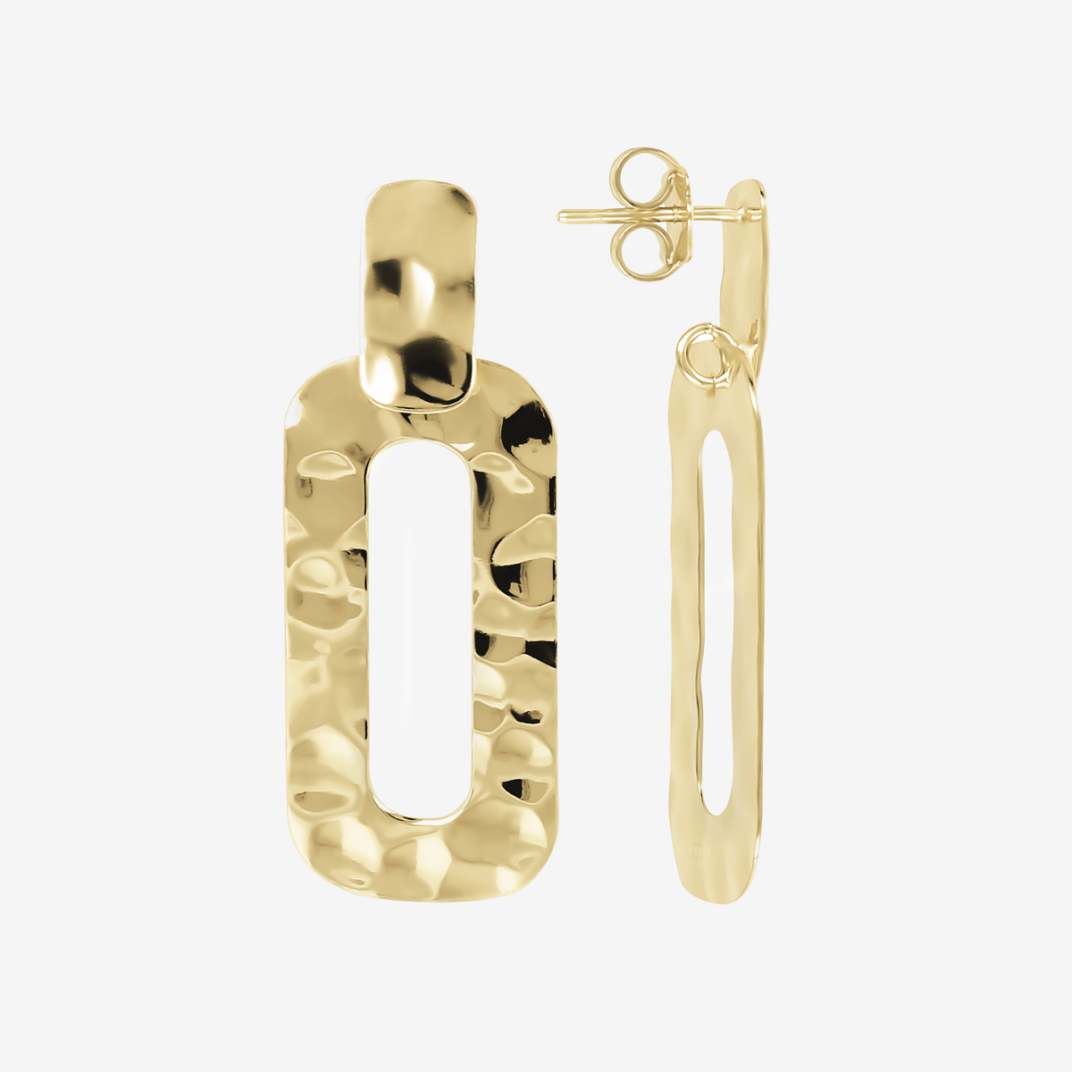 Orecchini Pendenti Rettangolari in Argento 925 placcato Oro Giallo 18Kt con Superficie Martellata