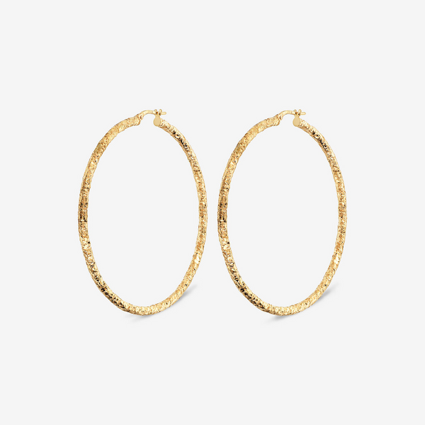 Boucles d'oreilles créoles en argent 925 plaqué or jaune 18 carats avec surface travaillée