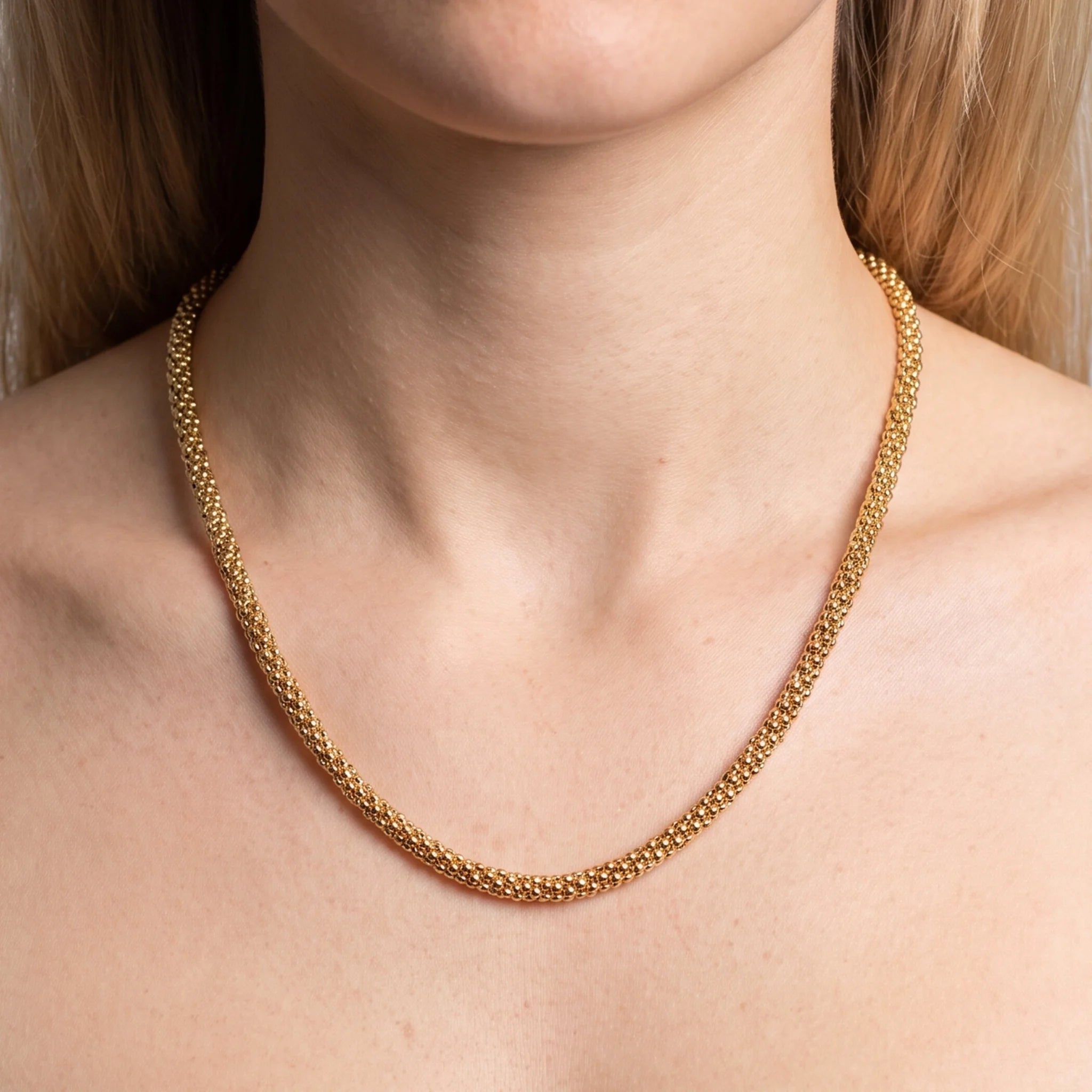 Collier Popcorn en argent 925 plaqué or jaune 18Kt