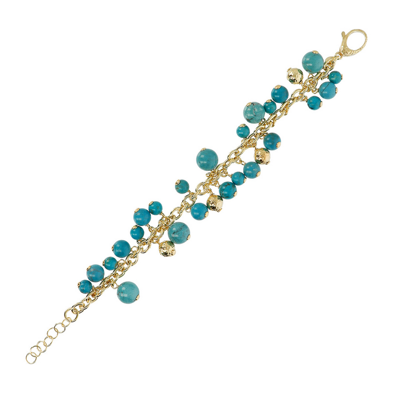 Bracelet Chaîne Rolo avec Pendentifs Turquoise et Perles Martellées