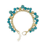 Bracelet Chaîne Rolo avec Pendentifs Turquoise et Perles Martellées