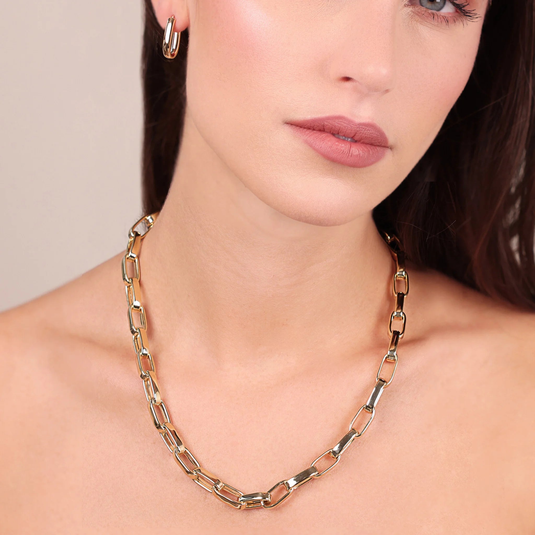 Maxi Necklace with Elongated Oval Links in 925 Silver plated with 18Kt Yellow Gold