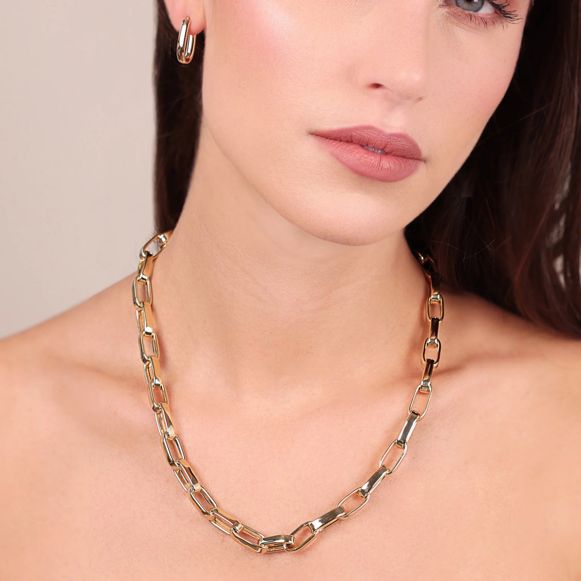 Maxi Necklace with Elongated Oval Links in 925 Silver plated with 18Kt Yellow Gold
