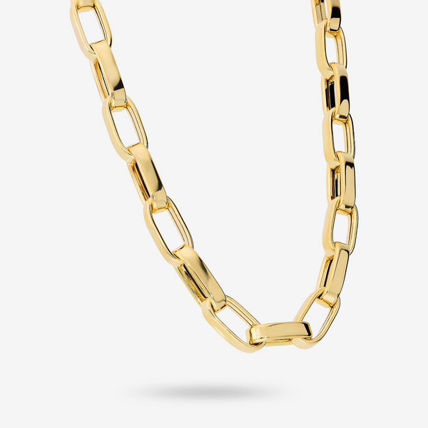 Collier Maxi Mailles Ovales Allongées en Argent 925 plaqué Or Jaune 18Kt
