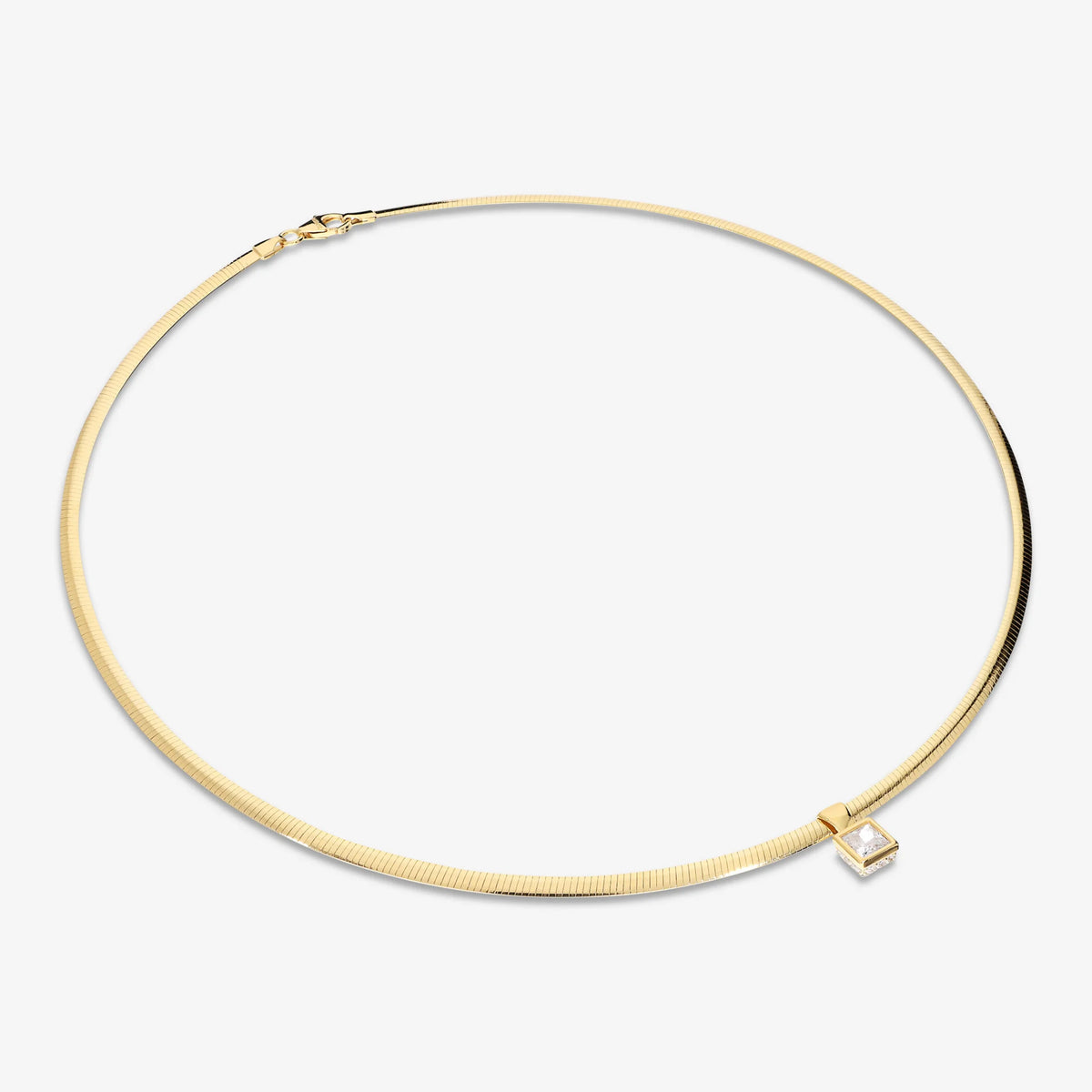 Collana Girocollo Maglia Omega in Argento 925 placcato Oro Giallo 18Kt con Punto Luce in Cubic Zirconia