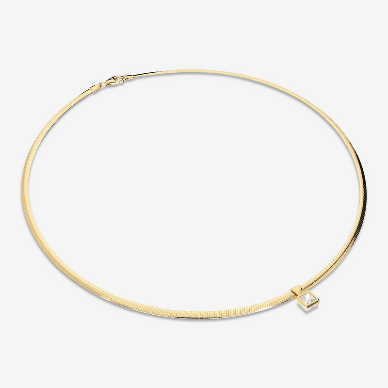 Collana Girocollo Maglia Omega in Argento 925 placcato Oro Giallo 18Kt con Punto Luce in Cubic Zirconia