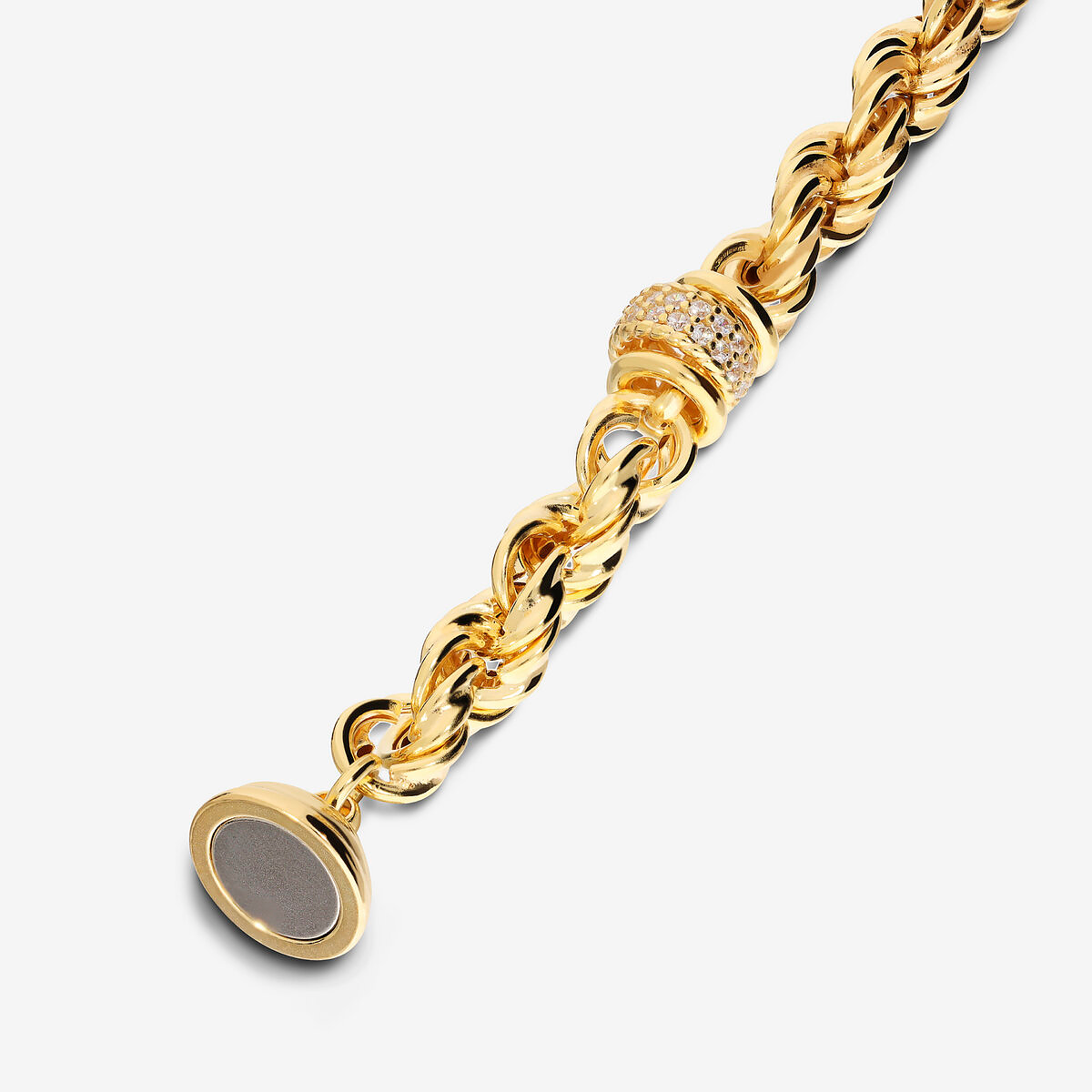 925 Silver Rope Link Bracelet plated with 18Kt Yellow Gold with Cubic Zirconia