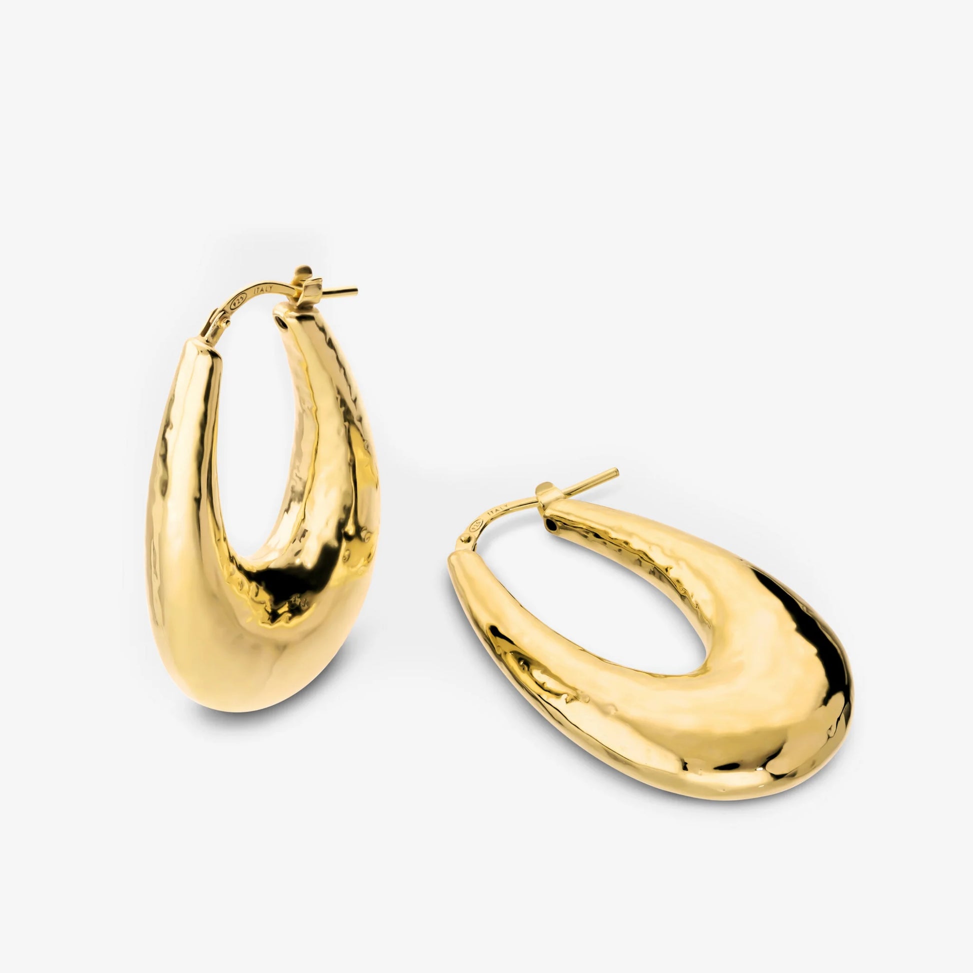 Orecchini a Cerchio Martellati in Argento 925 placcato Oro Giallo 18Kt
