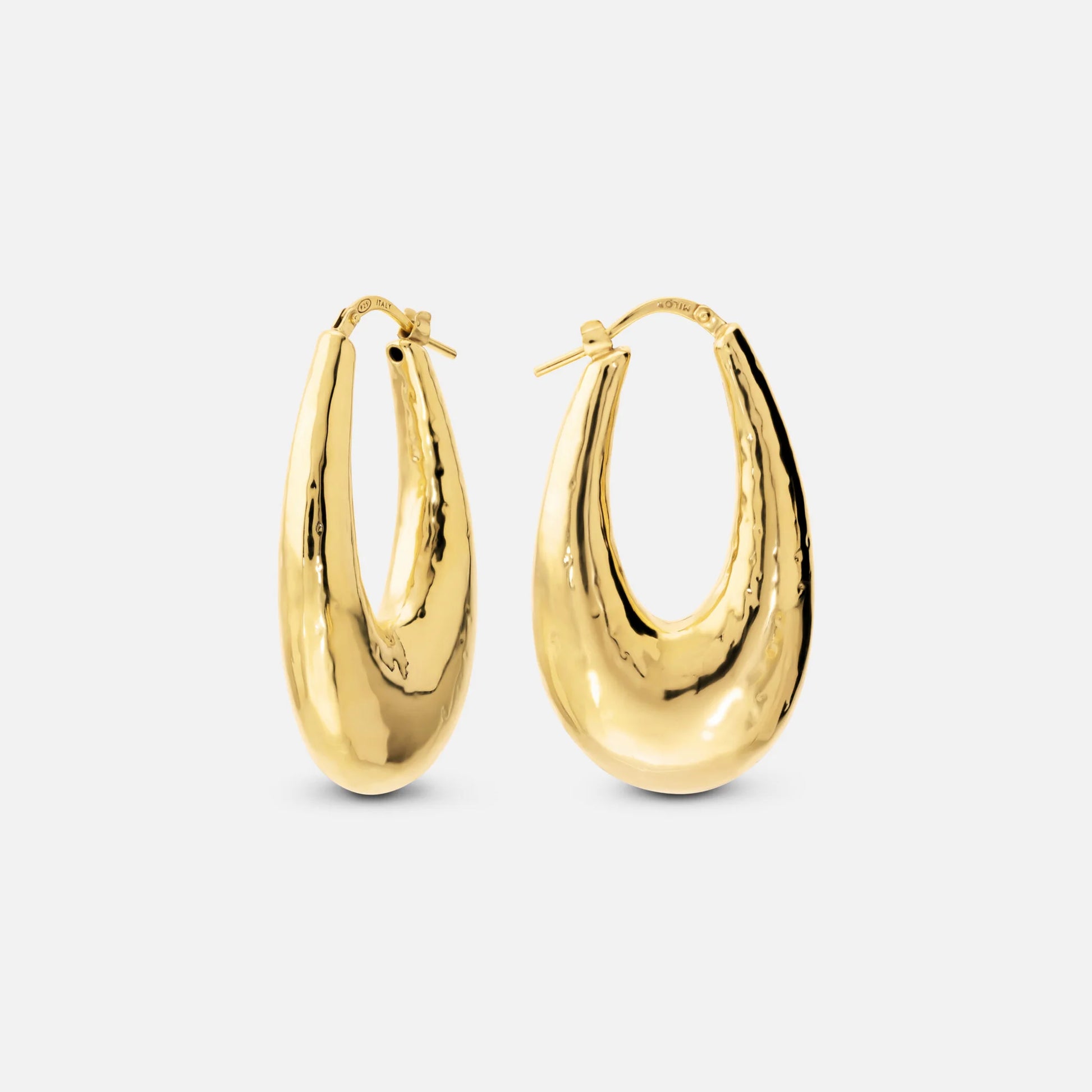 Orecchini a Cerchio Martellati in Argento 925 placcato Oro Giallo 18Kt