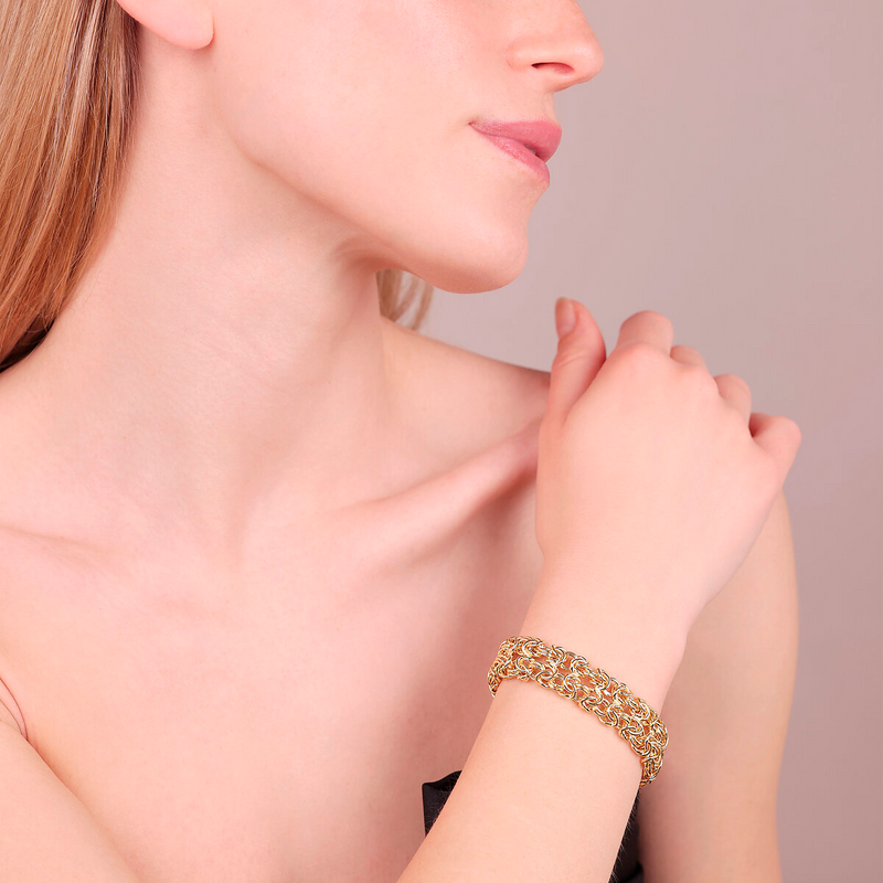 Bracciale Maxi Maglia Bizantina in Argento 925 placcato Oro Giallo 18Kt
