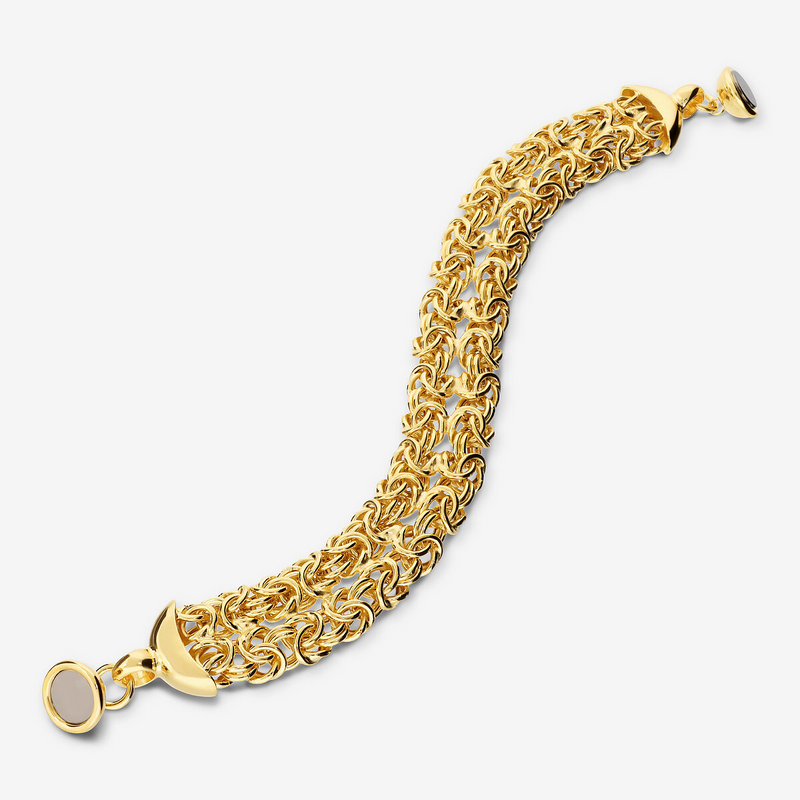 Bracciale Maxi Maglia Bizantina in Argento 925 placcato Oro Giallo 18Kt