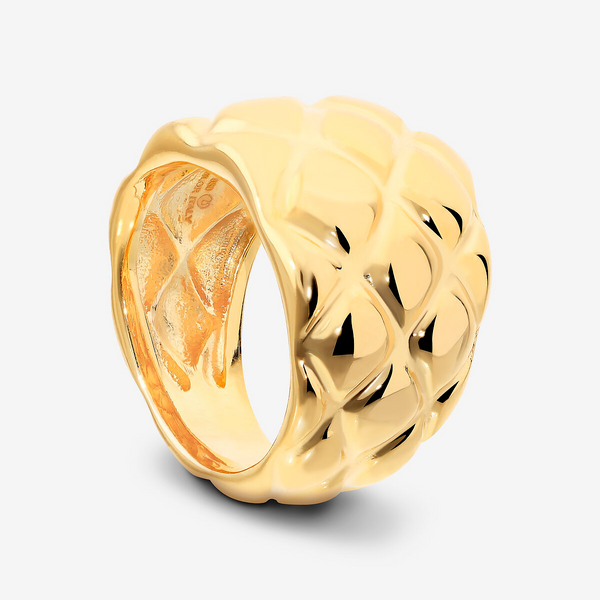 Anello a Fascia Graduato Matelassé in Argento 925 placcato Oro Giallo 18Kt