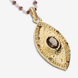 Collana Rosario di Spinello e Granato in Argento 925 placcato Oro Giallo 18Kt con Pendente Navette con Pietre Naturali