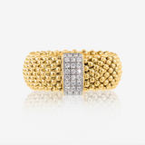 Anello a Fascia Maglia Popcorn in Argento 925 placcato Oro Giallo 18Kt con Pavé di Cubic Zirconia