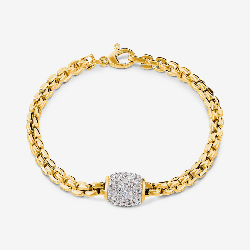 Bracciale Maglia Veneziana in Argento 925 placcato Oro Giallo 18Kt con Pavé di Cubic Zirconia