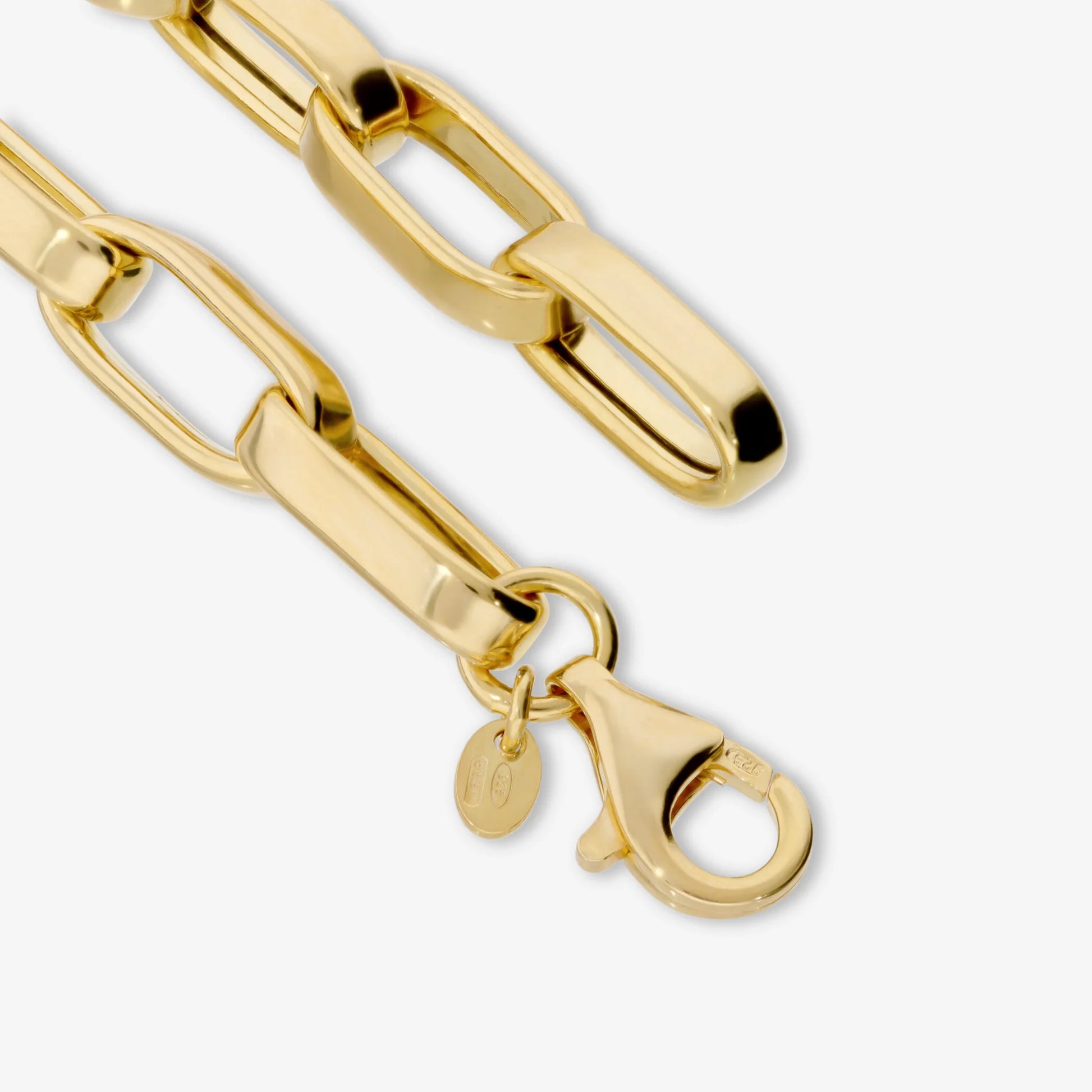 Maxi Bracelet with Elongated Oval Links in 925 Silver Plated with 18Kt Yellow Gold