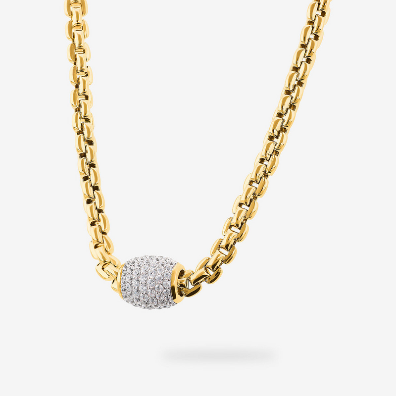 Collana Girocollo Maglia Veneziana in Argento 925 placcato Oro Giallo 18Kt con Pavé di Cubic Zirconia