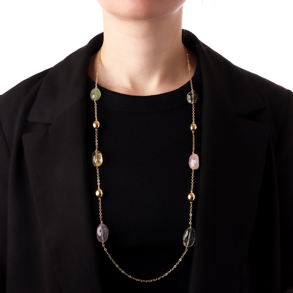 Lange Halskette mit Martellat-Perlen und Natursteinen