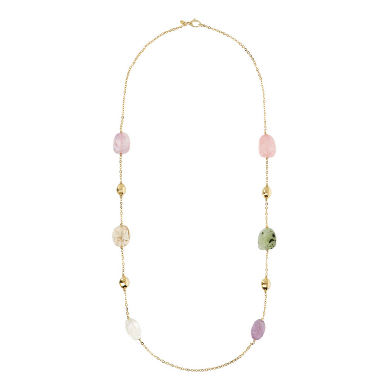 Lange Halskette mit Martellat-Perlen und Natursteinen