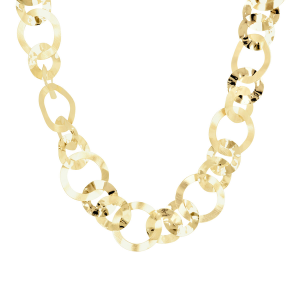 Chain Necklace with Wavy Rings with Hammered and Satin Surface