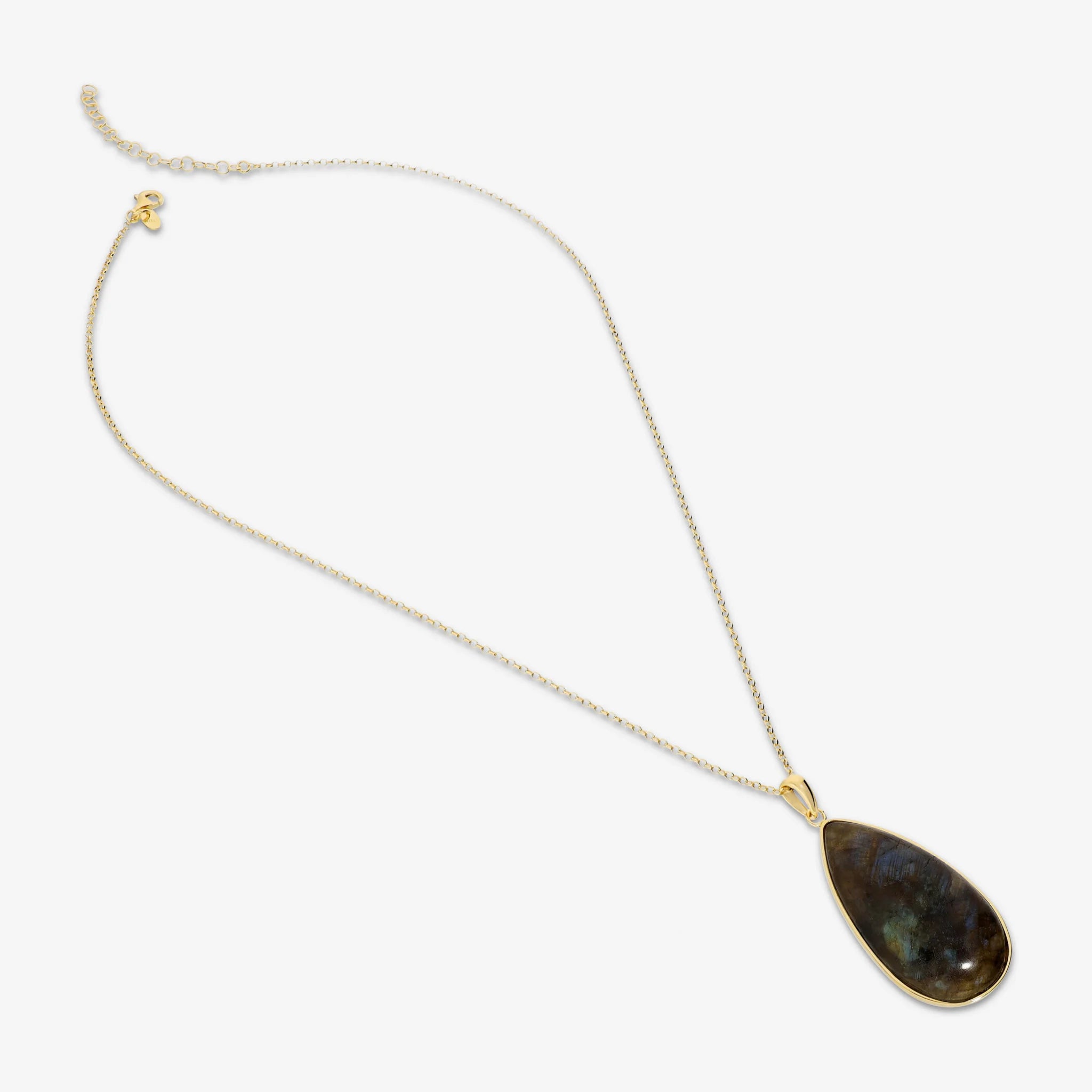 925 Sterling Silver 18Kt Yellow Gold Plated Brilliant Link Necklace with Removable Labradorite Drop Pendant