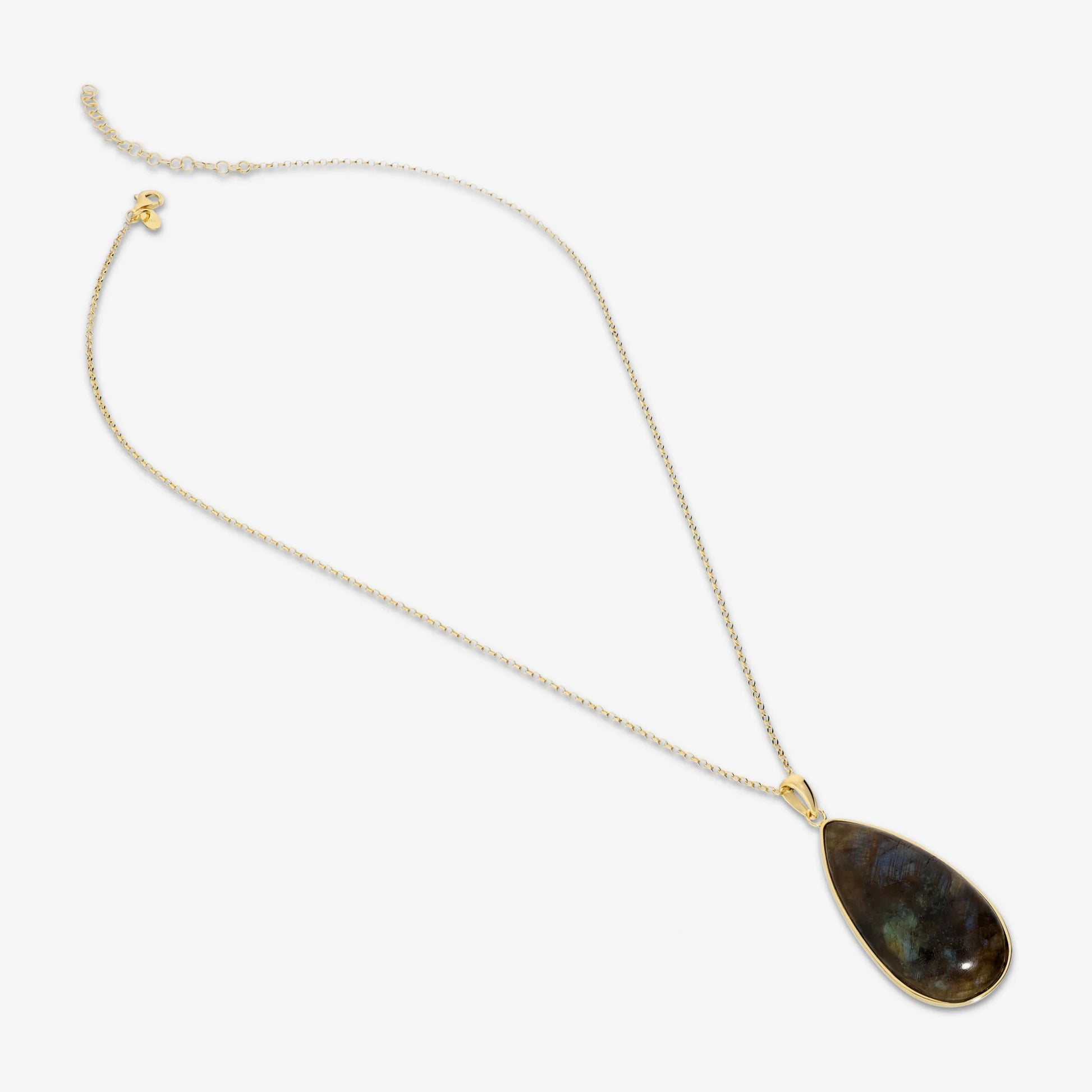 925 Sterling Silver 18Kt Yellow Gold Plated Brilliant Link Necklace with Removable Labradorite Drop Pendant