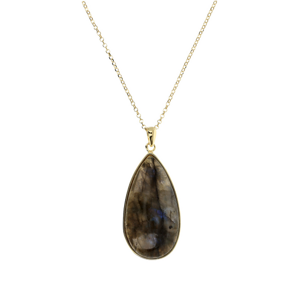 Necklace in 18Kt Yellow Gold Plated 925 Silver with Removable Labradorite Drop Pendant